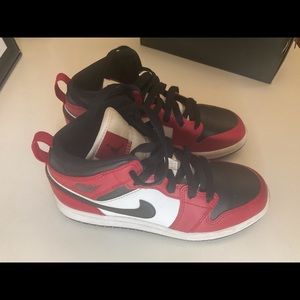 Jordan 1s Mid- Black, Red and White